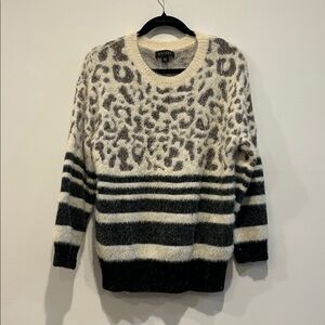 SISTERS Cream and Black Leopard Stripe Sweater NWOT